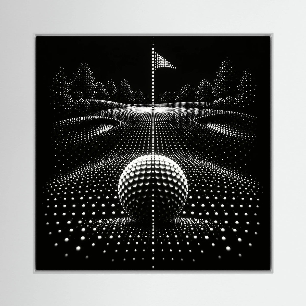 Dotted Fairway minimalist golf art framed canvas in black frame