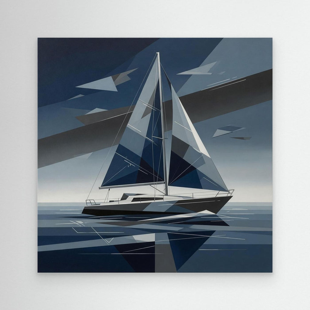 Silent Drift – Geometric Abstract Sailboat Art