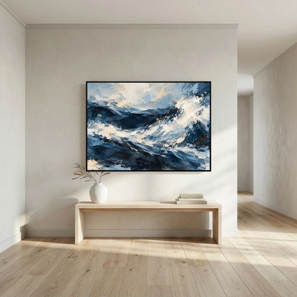 Abstract Ocean — Abstrakcyjne niebieskie fale z grzbietami w odcieniu kości słoniowej
