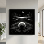 Dotted Fairway – arte golfistica minimalista, tela con cornice nera
