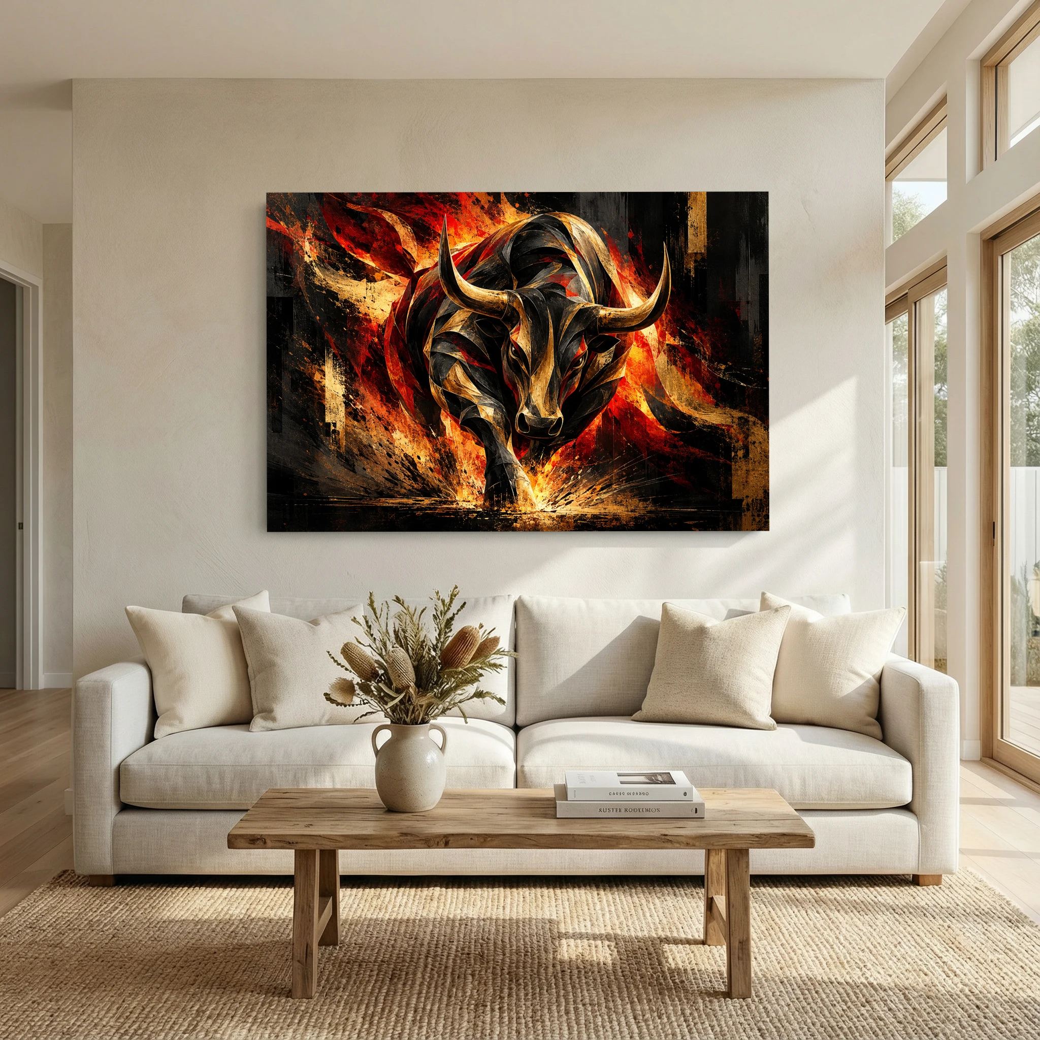 fiery abstract charging bull