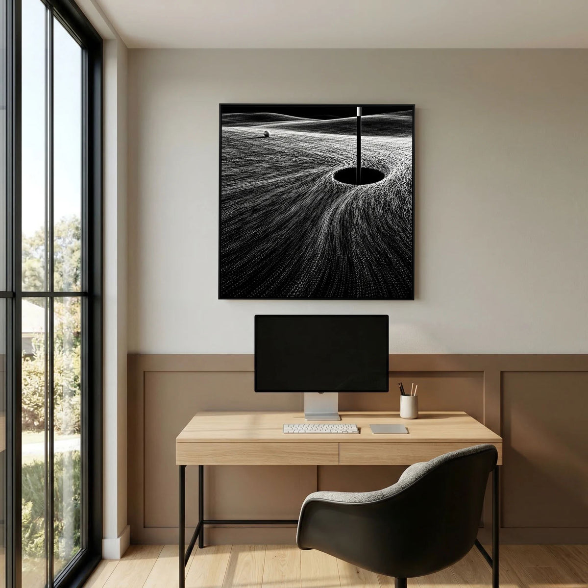Black Green black and white golf art framed canvas in white frame