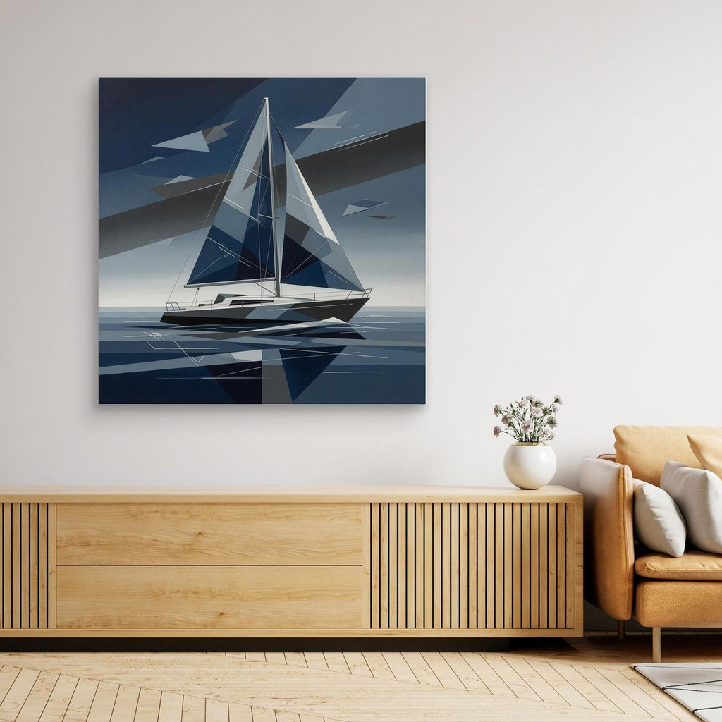 Silent Drift – Geometric Abstract Sailboat Art