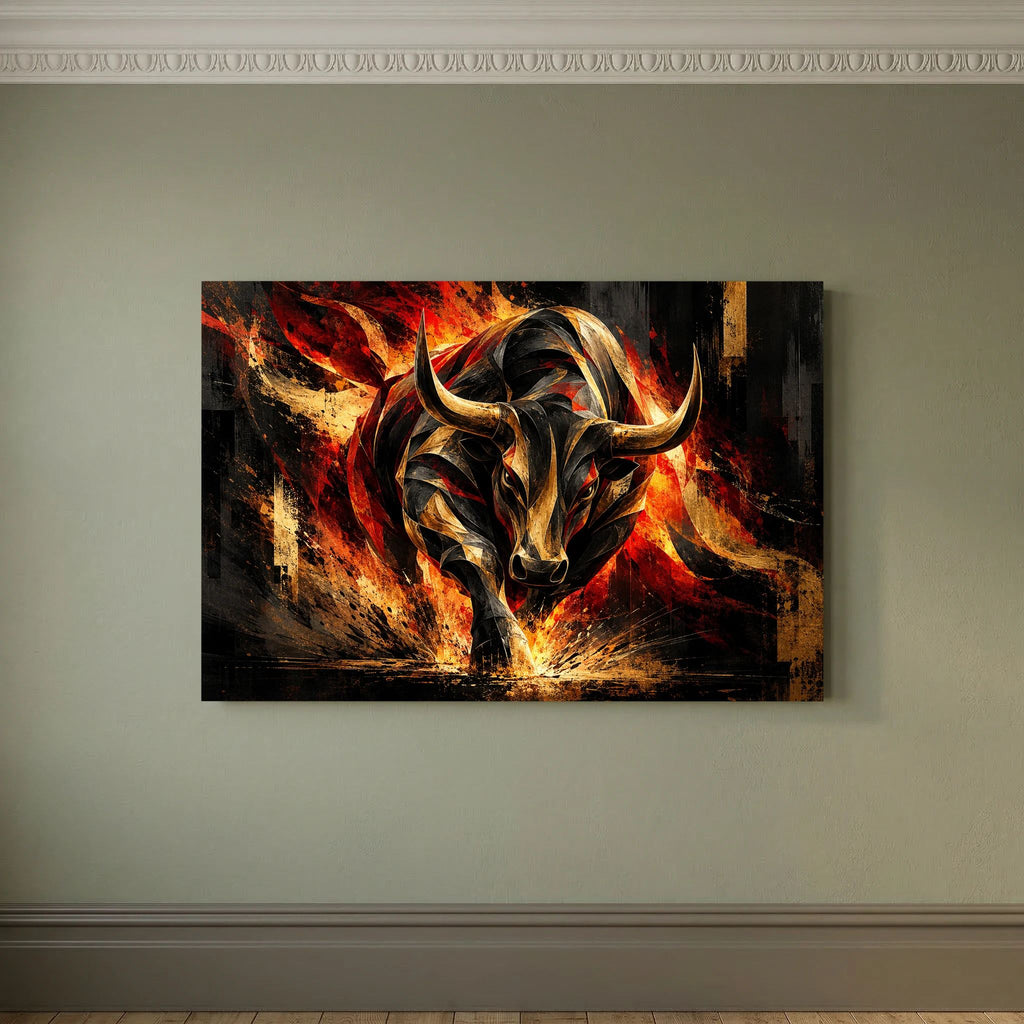 fiery abstract charging bull
