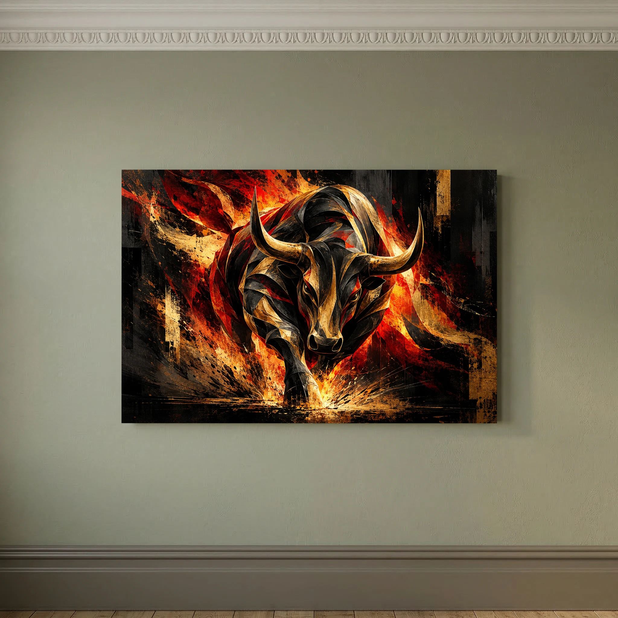 fiery abstract charging bull